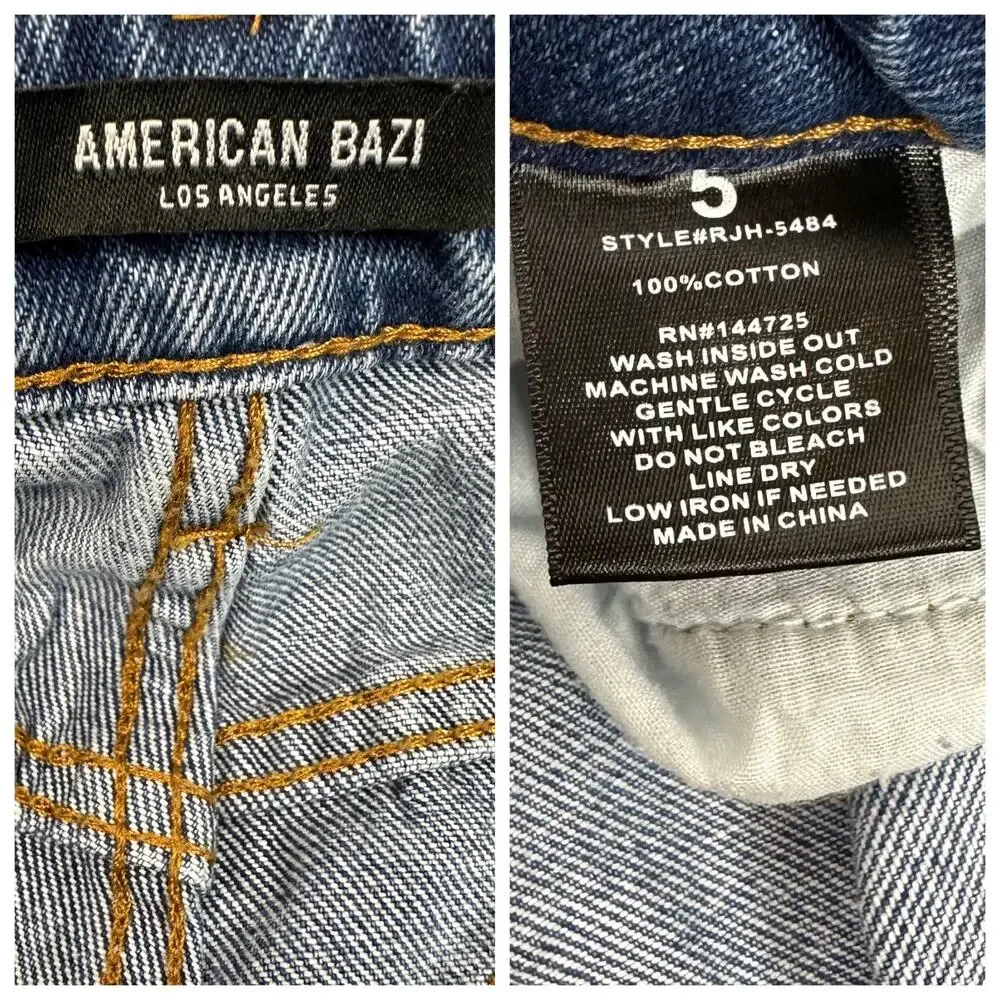 American Bazi Womens High Rise Waist Straight Wide Leg Jeans Distressed Size 5 - Picture 7 of 7